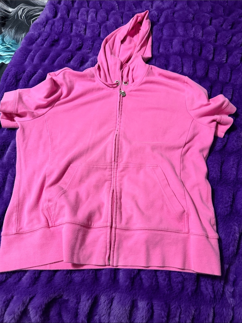 Pink Short Sleeve Zip Hoodie